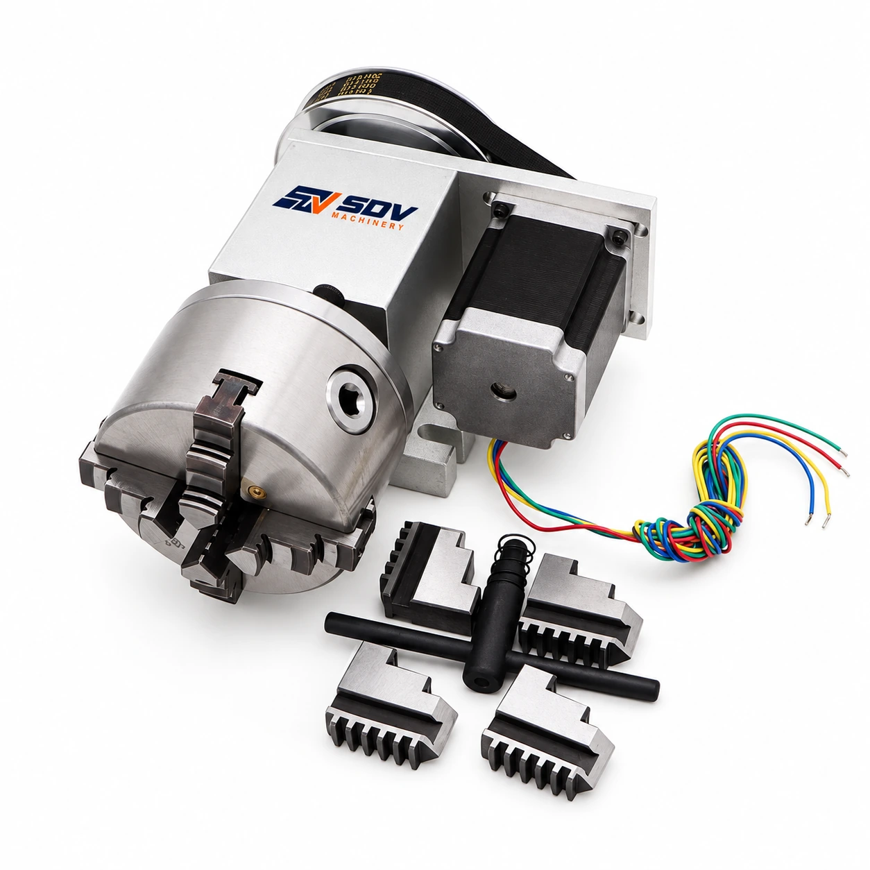 4th A Rotary Axis 80/100mm - 4 Jaw Chuck, Stepper Motor for CNC Router K5M-6-80B, K5M-6-100B