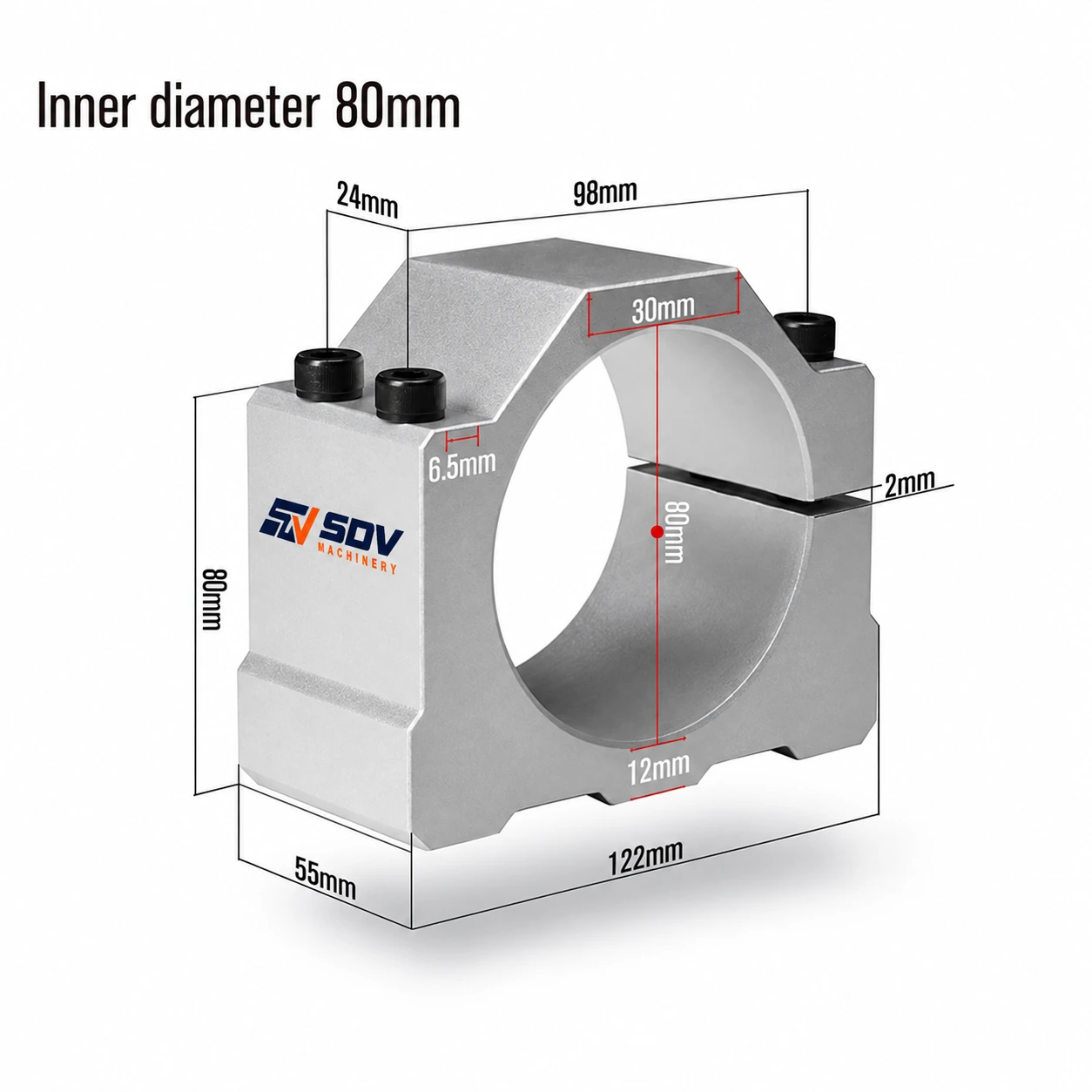 Aluminum CNC Spindle Clamp Holder - 52/65/80mm Diameter for 800W-2.2KW Router