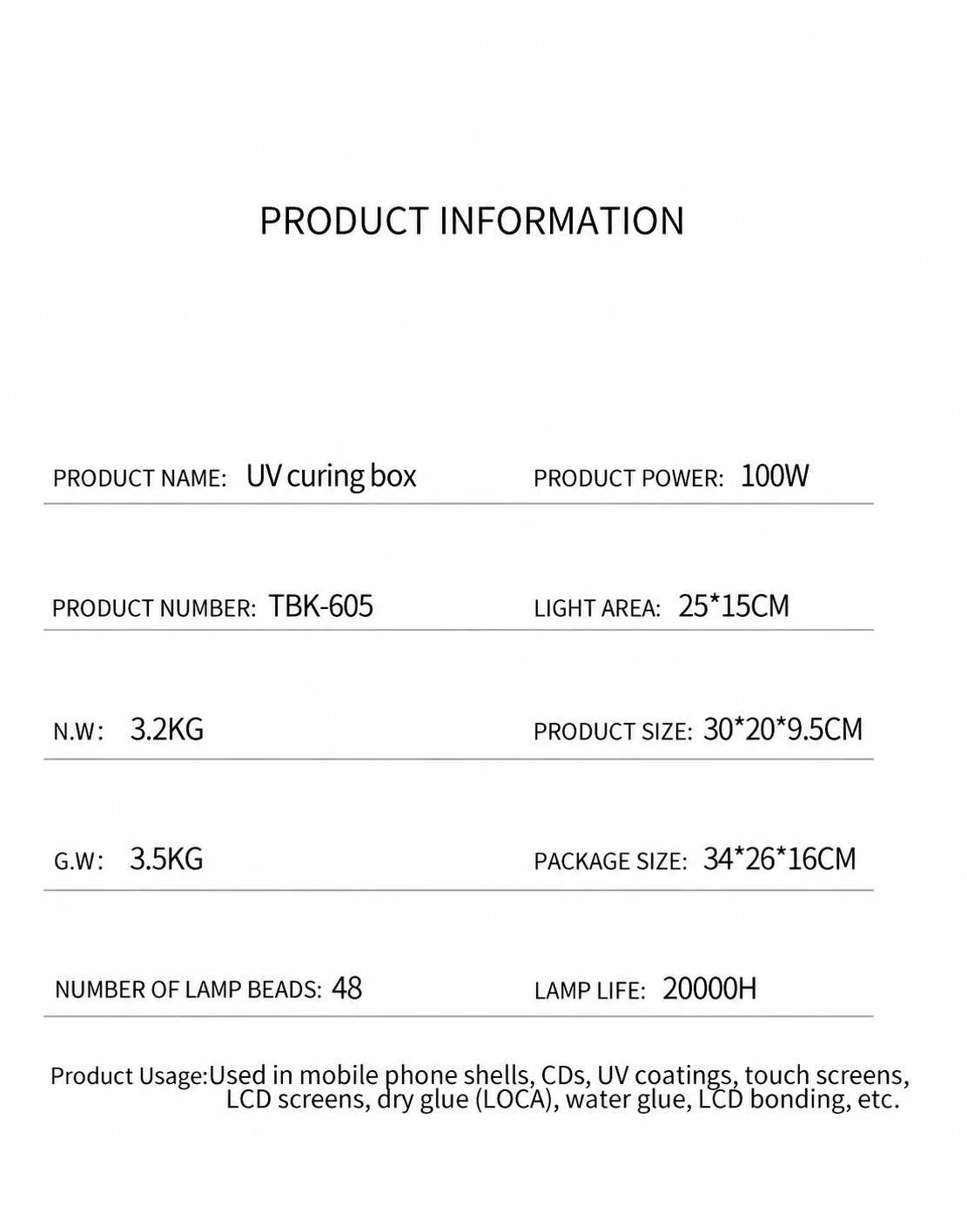 TBK-605 迷你 UV 固化 LED 盒 - 80 个 LED 灯,适用于 iPhone/HUAWEI/XIAOMI LCD 维修