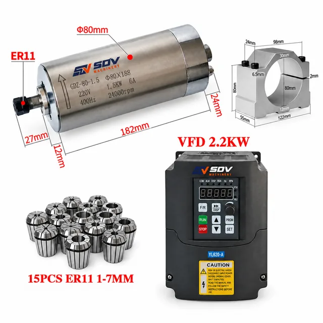 CNC Router 2.2KW/1.5KW Frequency Converter VFD - Water Cooled Spindle Motor ER11, ER20
