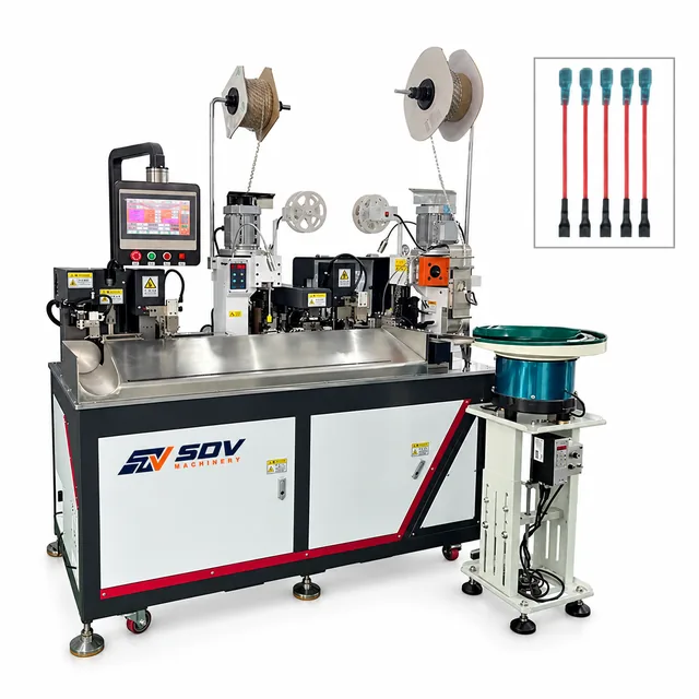 Fully automatic double-head crimping sheathed inserting and heat shrink tubing machine EW-8350