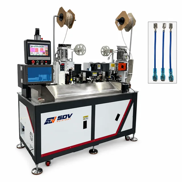 Fully automatic double-head terminal crimping and single side sheath inserting machine EW-8345